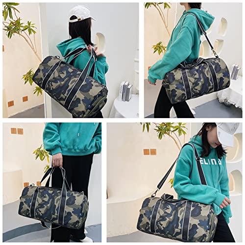 Kids Camouflage Overnight Duffle Bag with Shoe & Wet Pocket - Army Green