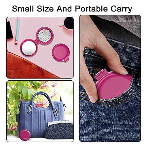 18 Pcs Folding Travel Mirror Hair Brushes Round Folding Pocket Hair Brush Mini Portable Compact Hair Brush with Mirror for Women Girls