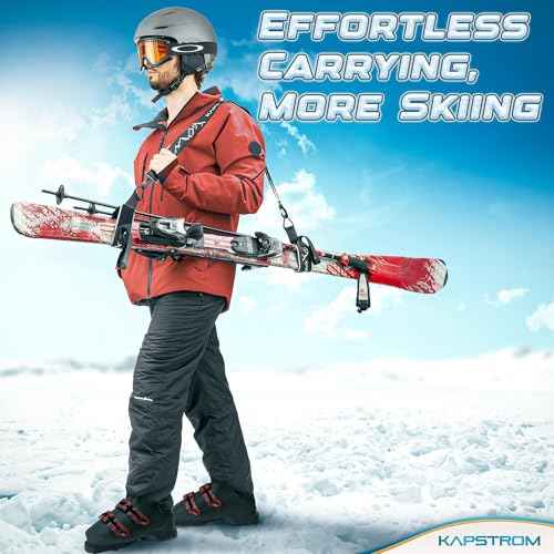 Ski Straps & Pole Carrier - Black - Heavy-Duty with Adjustable Strap Length & Cushioned Shoulder Sling