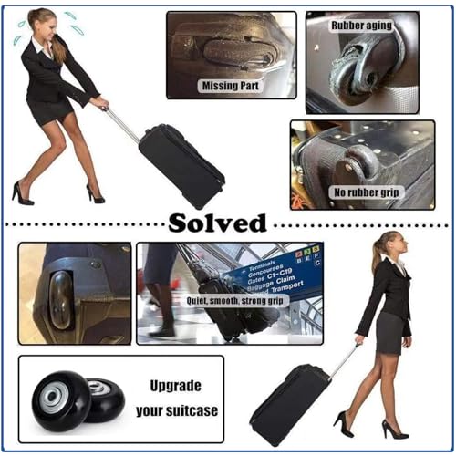 50mm Set of 4 Luggage Suitcase Replacement Wheels - Swivel Rubber Casters with Axles