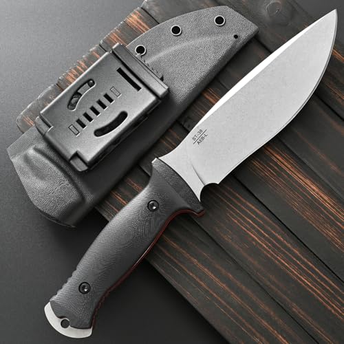 Fixed Blade Knife with Stonewashed Steel Blade and G10 Handle - Silver, Full Tang, Survival Outdoor Knife