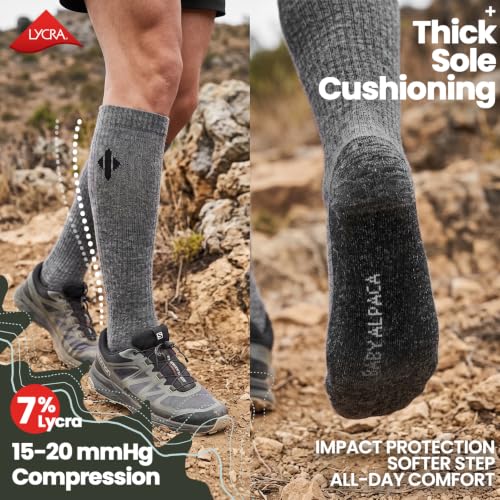 Large Charcoal Gray Alpaca Compression Socks for Men & Women, 15-20 mmHg, Knee High Support