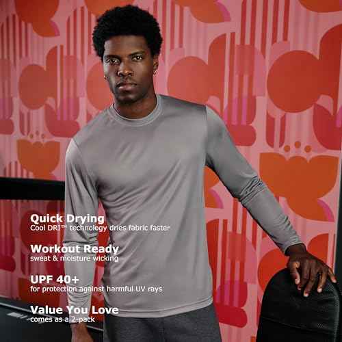 Hanes Sport Men's Long-Sleeve T-Shirt Pack, Cool DRI Moisture-Wicking Performance T-Shirts, Performance Tee, 2-Pack