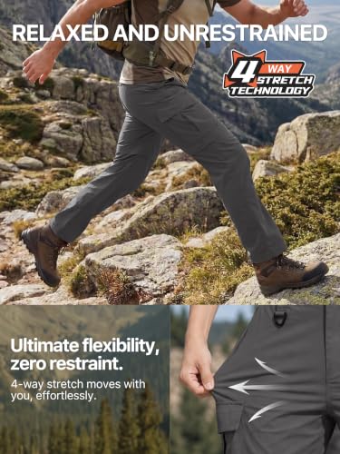 FREE SOLDIER Mens Hiking Pants Convertible Cargo Pants - 34W x 32L Gray
