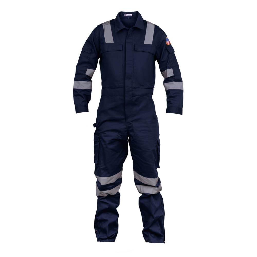 Premium High Visibility Hi Vis Coveralls with Leg Zipper (Small, Navy Blue)