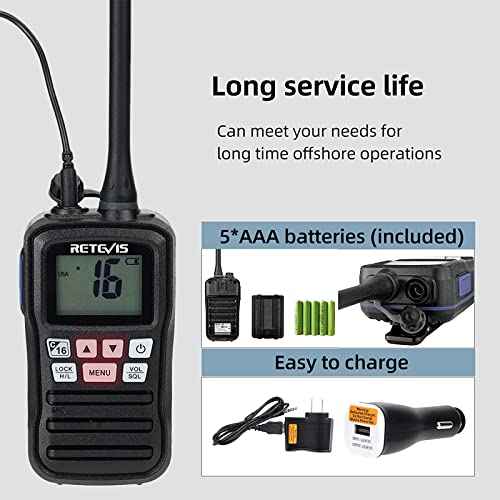 Retevis RM01 Handheld Marine Radio, Floating IP67 Waterproof, Portable Marine Two-Way Radios, NOAA Weather, International Channels, Vibration Drainage, Backlit, Boat Radio for Kayak Fishing(1 Pack)