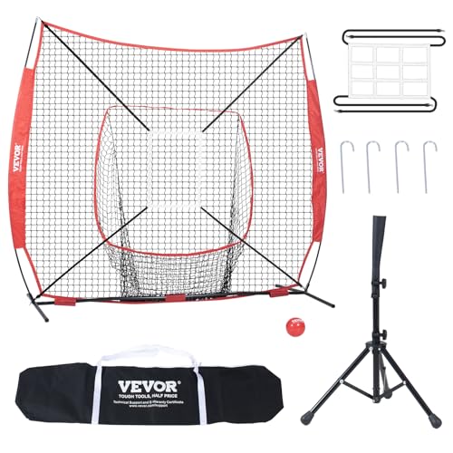 VEVOR 7x7FT Softball Practice Net Set with Batting Tee & Accessories