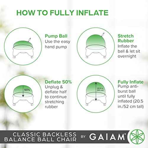 Gaiam Classic Backless Balance Ball Chair ? Exercise Stability Yoga Ball Premium Ergonomic Chair for Home and Office Desk with Air Pump, Exercise Guide and Satisfaction Guarantee, Charcoal