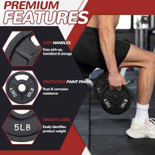 Fitvids 2-Inch Olympic and 1-Inch Standard Cast Iron Weight Plate for Strength Training & Weightlifting, Multiple Weights Available