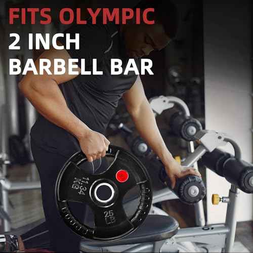 Fitvids Olympic Cast Iron 2-Inch Weight Plate for Strength Training & Weightlifting, Rubber Coated Style, Multiple Weights Available