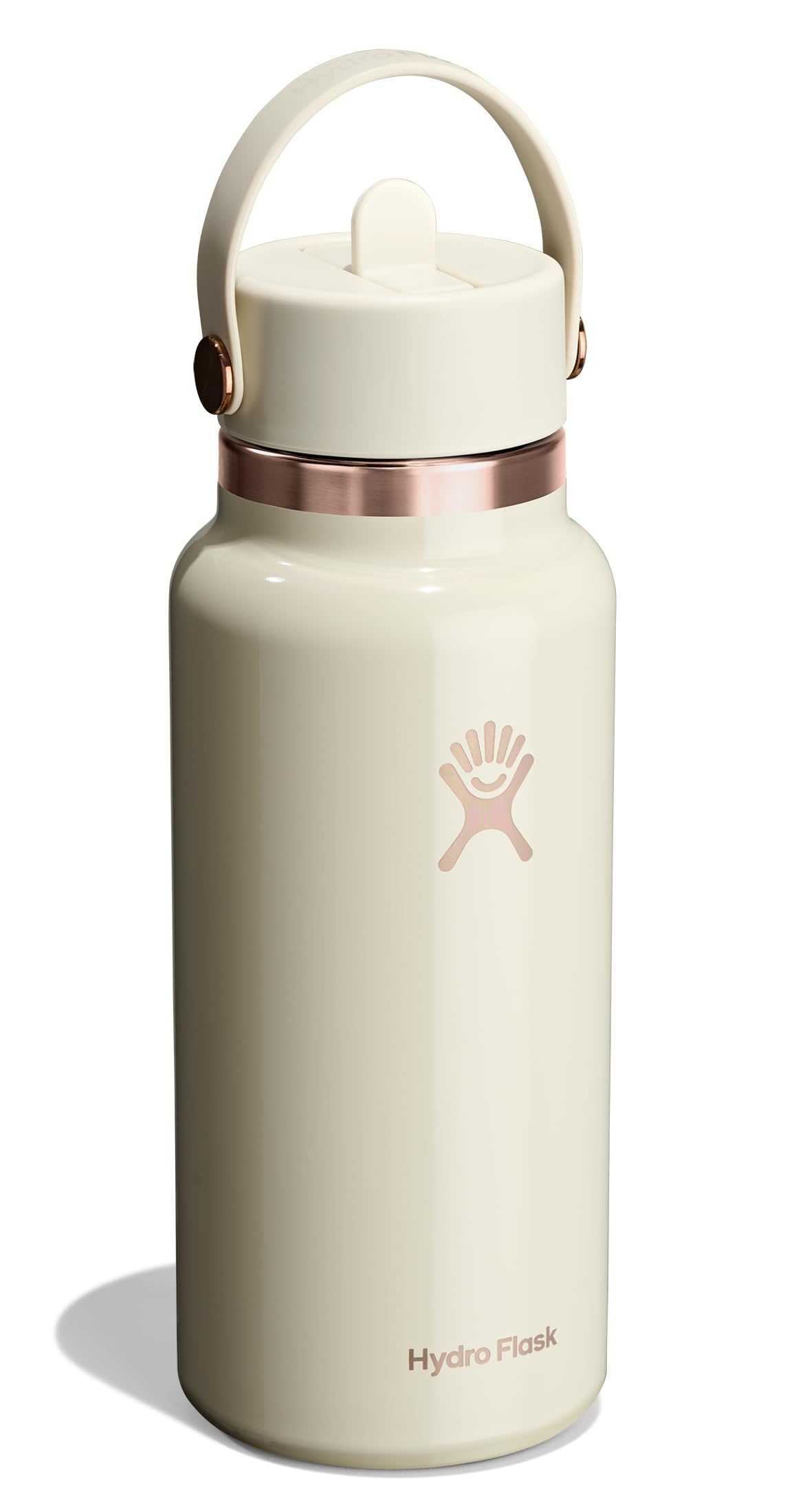 Hydro Flask Water Bottle - Insulated Stainless Steel - Wide Mouth Flex Straw Lid, Non Spill, Leakproof and Refillable in 32 Oz Linen Rose Gold