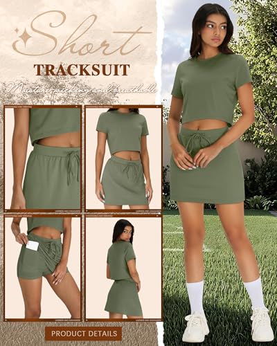 Neer Women's Cotton Skort Sets - Army Green, Large Two-Piece Outfit