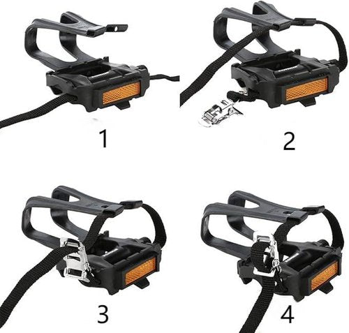 CGXYK Bike Pedals 9/16" Spindle with Adjustable Toe Cage Straps - Textured Surface for Road/Exercise/Gym Bicycles - Includes Mounting Hardware (Black)