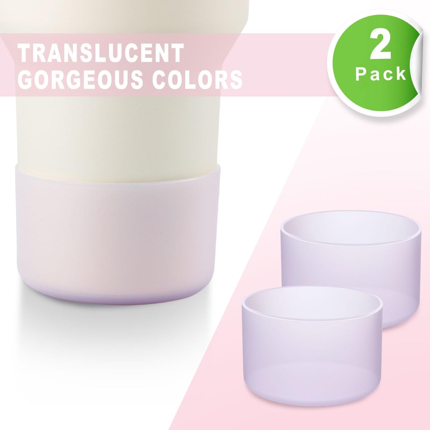 2-Pack Silicone Boot for Stanley 40 30 20 OZ Cup Accessories, Light Purple Boots for Stanley 20OZ 30OZ Tumbler Ice-Flow 16OZ Bottle, Protector Sleeve Cover for Yeti Cups Protective Bumper, Anti-Slip