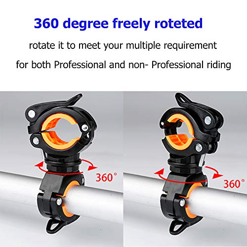 COSOOS 2 Pack Bicycle LED Light Mount Holder - Orange & Black, 360° Rotation Clip Clamp for Flashlight, Cycling, Riding