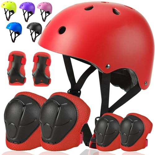 Toddler Kids Bike Helmet Set with Knee Elbow Pads - Red, Small 20.1-21.2"