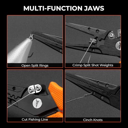 Fishing Split Ring Pliers - 7 Inch, Orange, Stainless Steel, Tungsten Cutters, Multi-Function