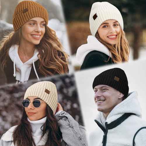 Durio Men Silk Lined Beanie - Unisex Winter Hats Double Layered Stylish Knited Cuffed Plain Hat Ski Snow Hat