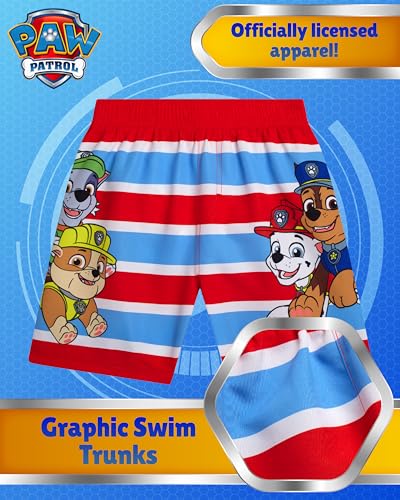Nickelodeon Boys Swim Trunks - Paw Patrol Red White Blue Stripes, UPF 50+ Quick-Dry Swim Shorts for Kids 5-6