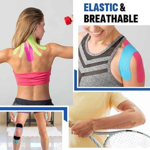 60PCS Precut Kinesiology Tape Strips, 6 Colors 2 inch x 10 inch Cotton Athletic Tape, Kinetic Tape, Elastic Muscle Tape, Sports Tape, Knee Tape for Exercise and Daily Use