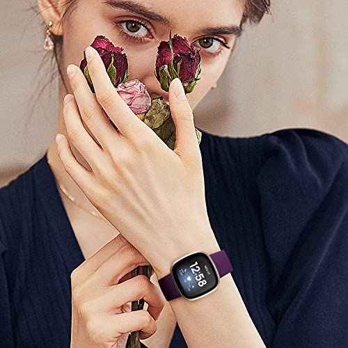 Dirrelo Bands Compatible with Fitbit Sense/Versa 3 / Versa 4 / Sense 2, Soft TPU Sport Strap Band, Replacement Wristband for Women Men, 4Pack Small, Black Modena Bluegrey Pinegreen