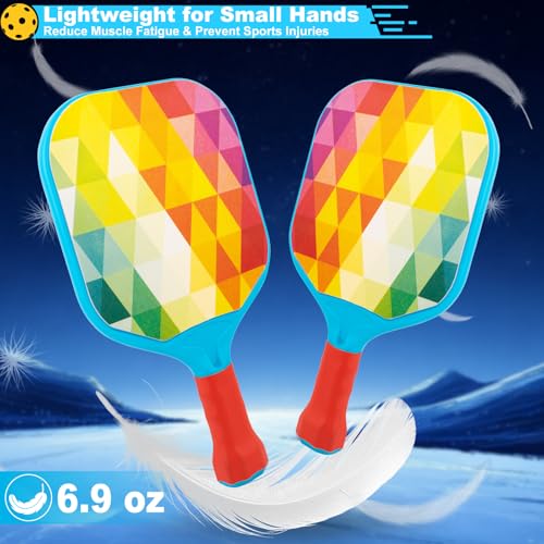 Pickleball Paddles Set of 2 Kids Outdoor Toys for Yard Beach Pool Camping Lawn Games Lightweight Pickleball Set Christmas Birthday Gifts for Boy Girl 4 5 6 7 8 Year Old, Stocking Stuffers