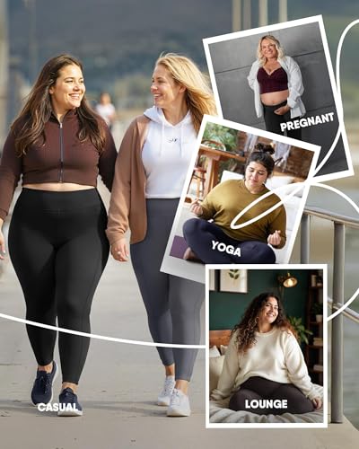Plus Size Leggings with Pockets for Women - High Waist Tummy Control Yoga Pants 3X-Large Black