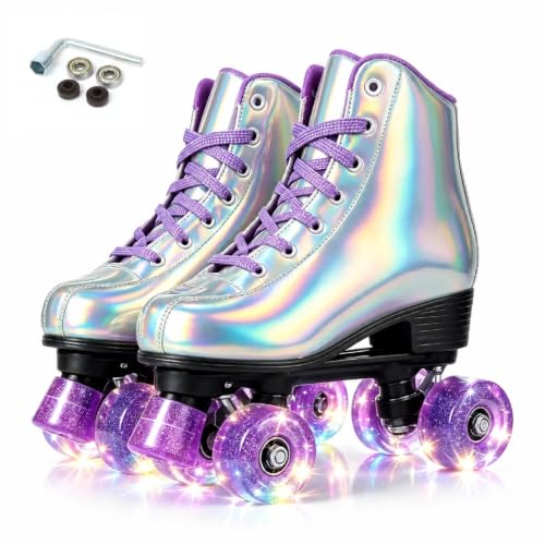Holographic Purple Flash Quad Roller Skates for Women Men 8.5/7 Indoor Outdoor