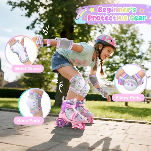 Girls Knee and Elbow Pads Set - Rainbow Rainbow Rainbow Small Kids Protection