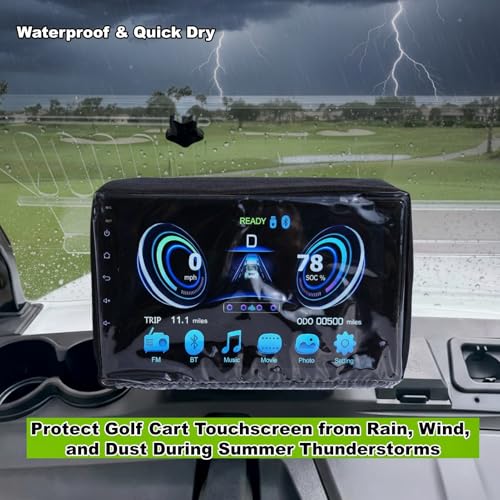 Woho Waterproof Touchscreen Cover for Golf Cart with Elastic Opening - Black with Clear Window