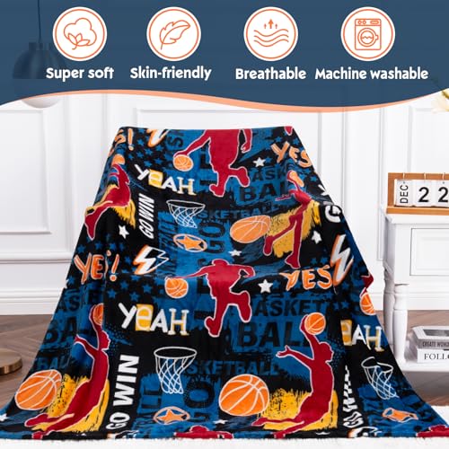 Glow in The Dark Basketball Blanket for Kids 50x60 Black Toddler Toy Gift