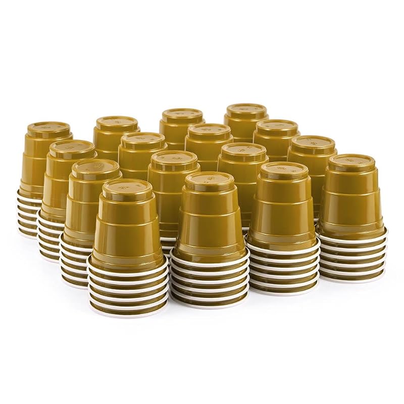 2 oz Mini Gold Shot Cups (100 Ct) - Disposable Party Tastings Cups, Gold