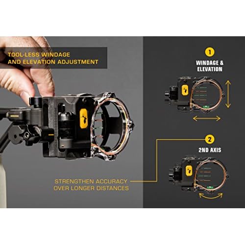 Trophy Ridge React H4 Bow Sight - 4 Pin Sight, Tool Less Windage and Elevation Adustability, 2nd Axis Leveling, Adjustable Click Light