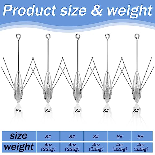 8 oz Surf Fishing Sinker Sinkers - 5 Pcs Durable Stainless Steel Weights