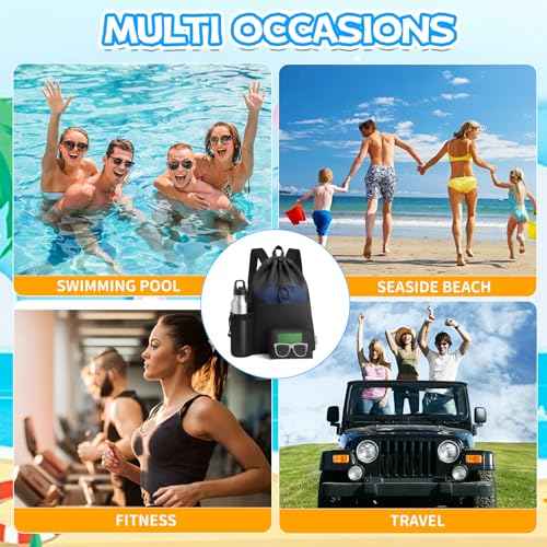 Mesh Swim Bag Beach Drawstring Backpack, Waterproof Gym Bags for Men and Women, Large Pool Bag Swimming Gear for Swimmers