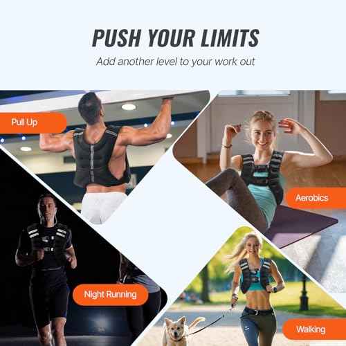 VEVOR Weighted Vest, 12/16/20/30 lbs Weight Vest with Reflective Stripe, Adjustable Buckle Body Weight Vest, Workout Equipment for Strength Training, Running, Jogging, Fitness, and Weight Loss