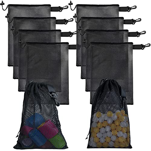 10 Pack Mesh Drawstring Bags with Clips - Portable Nylon Storage for Outdoor & Sports (7.9x11.8in)