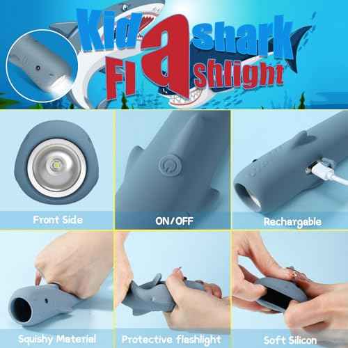 LOVERUIS Rechargeable Flashlights Flashlight Dimmable Silicon Flashlight with Keychain Camping, Birthday Gift (Torch Shark) Stocking Stuffers