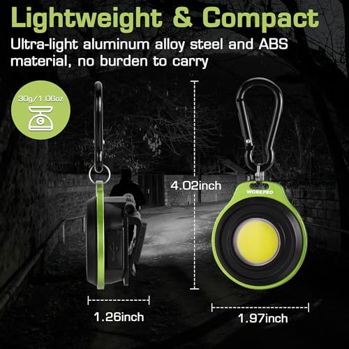 WORKPRO Mini Keychain Work Light Green 1 Pc COB LED Flashlight with Hat Clip