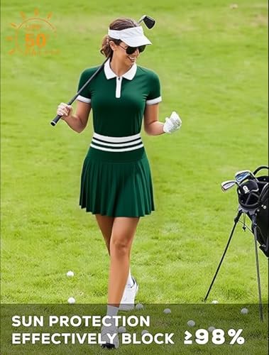 Women’s Tennis Skirt Set - Green High Waisted Golf Outfit Two-Piece