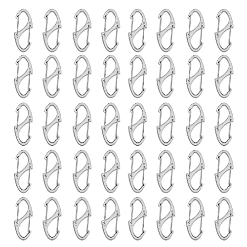 Double Carabiner Keychain Set 1.6 Inch S-Shaped for Camping and Travel - Silver / 40 pcs