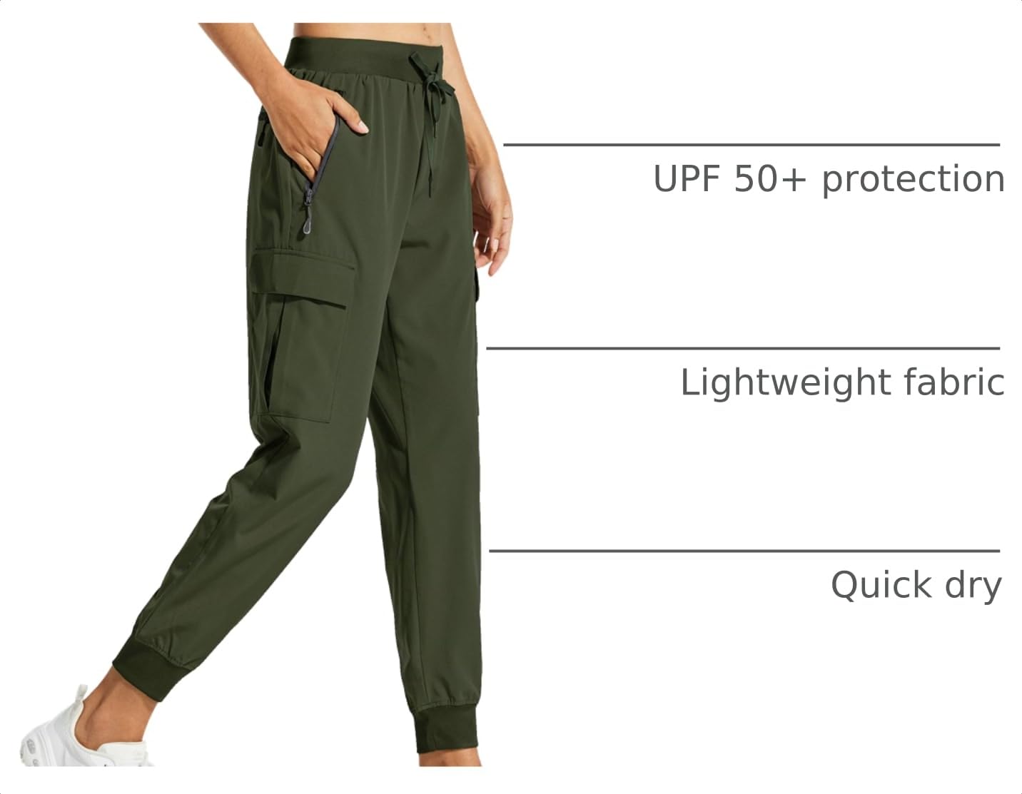 Libin Women's Cargo Joggers Lightweight Quick Dry Hiking Pants Athletic Lounge Casual Travel, Army Green XXL