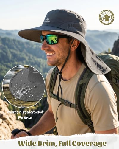 Camptrace Wide Brim Sun Hat for Women and Men with Neck Flap - Dark Grey, One Size