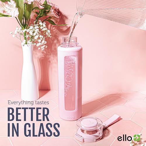 Ello Syndicate 20oz Glass Water Bottle with Flip Lid & Silicone Sleeve - Tech Blue