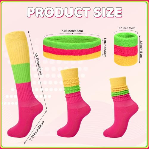 Neon Sweatbands Set for Sports & Workout - Headband, Wristbands, Slouch Socks