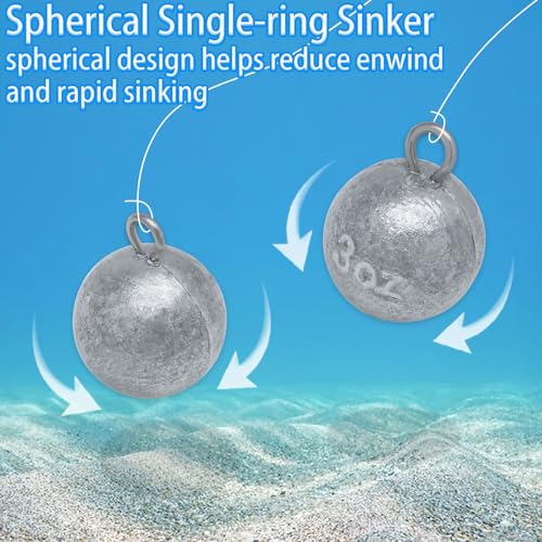 3oz Fishing Round Sinker Cannonball Lead Weights Assortment - 5 Pieces