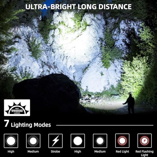 High Lumens Rechargeable LED Flashlight 90,000 Lumens Waterproof Outdoor Light