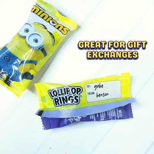 Minions Lollipop Rings, Individually Wrapped Candy for Birthday Party Favors, Assorted Flavors and Characters, 18 Suckers