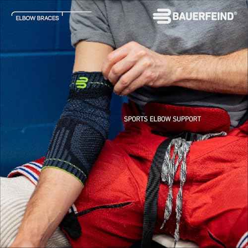 Bauerfeind Sports Elbow Support - Elbow Brace for Pain Relief and Support - Pads for Enhanced Comfort - Targeted Compression - Lightweight & Durable - Black/Navy, Medium