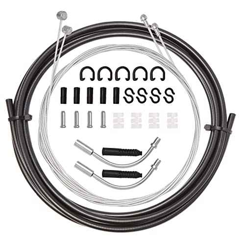 Universal Bike Brake Cable Housing Kit With 1 Set Bicycle Brake Line, 2 Pieces V Bike Brake Noodle Cable Guide Pipe and End Caps accessories for MTB Mountain Bike or Road Bikes Bicycle Cycling, Black